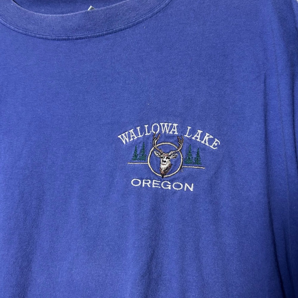 Vintage 90s Wallowa‎ Lake Oregon T Shirt Mens XL Blue Embroidered Deer - Picture 2 of 4